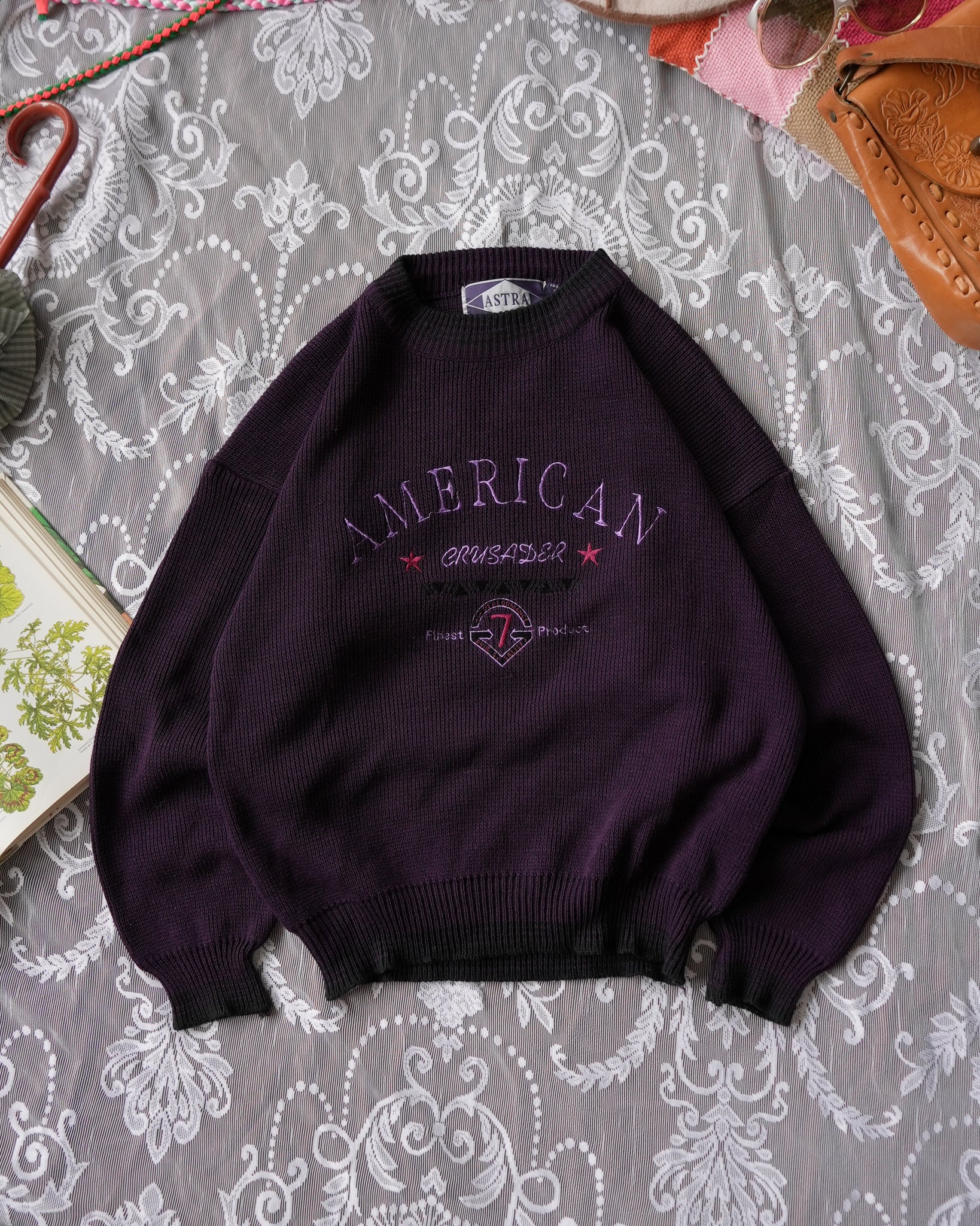 astra crusader purple knit sweater