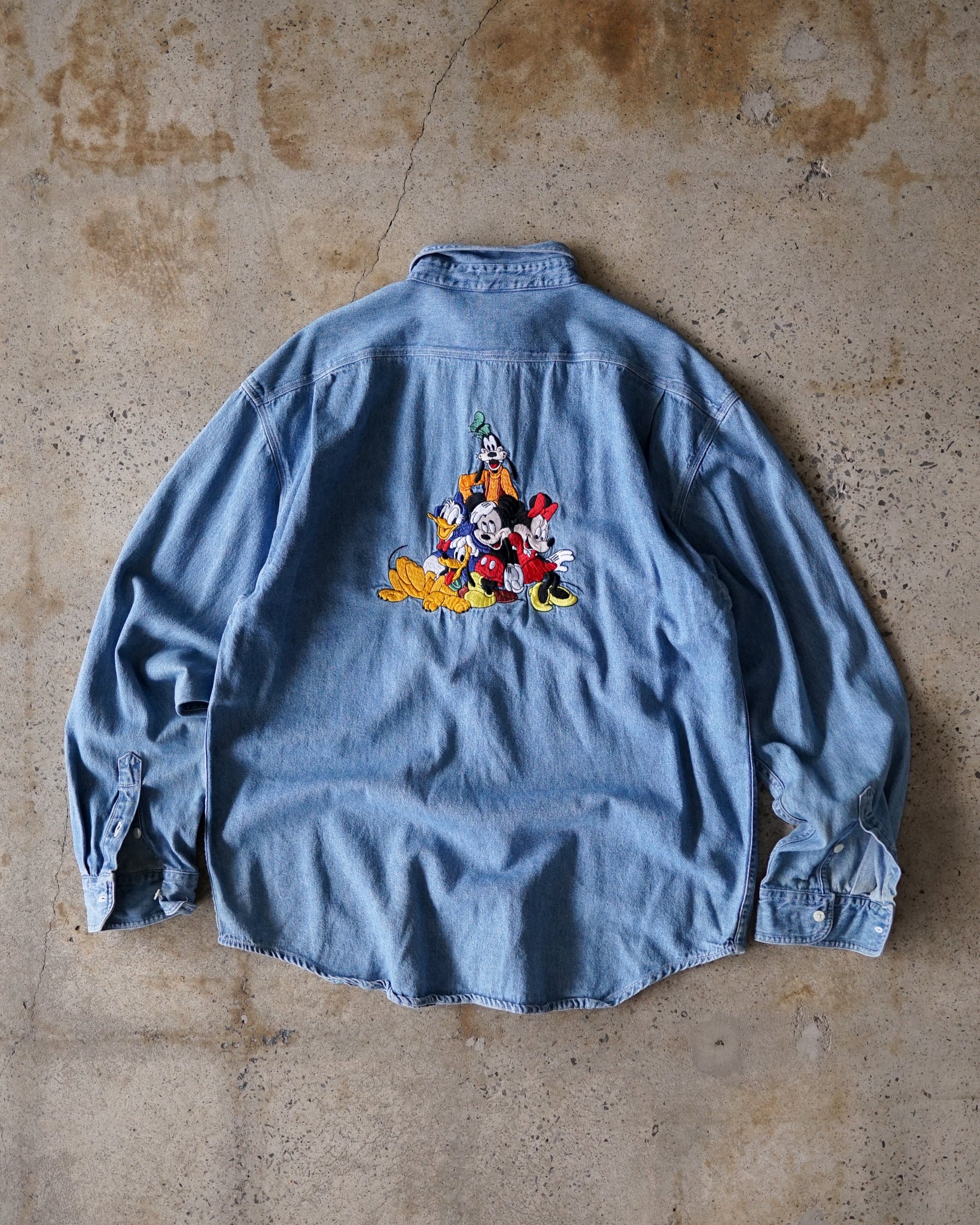 mickey mouse disney denim button-up shirt