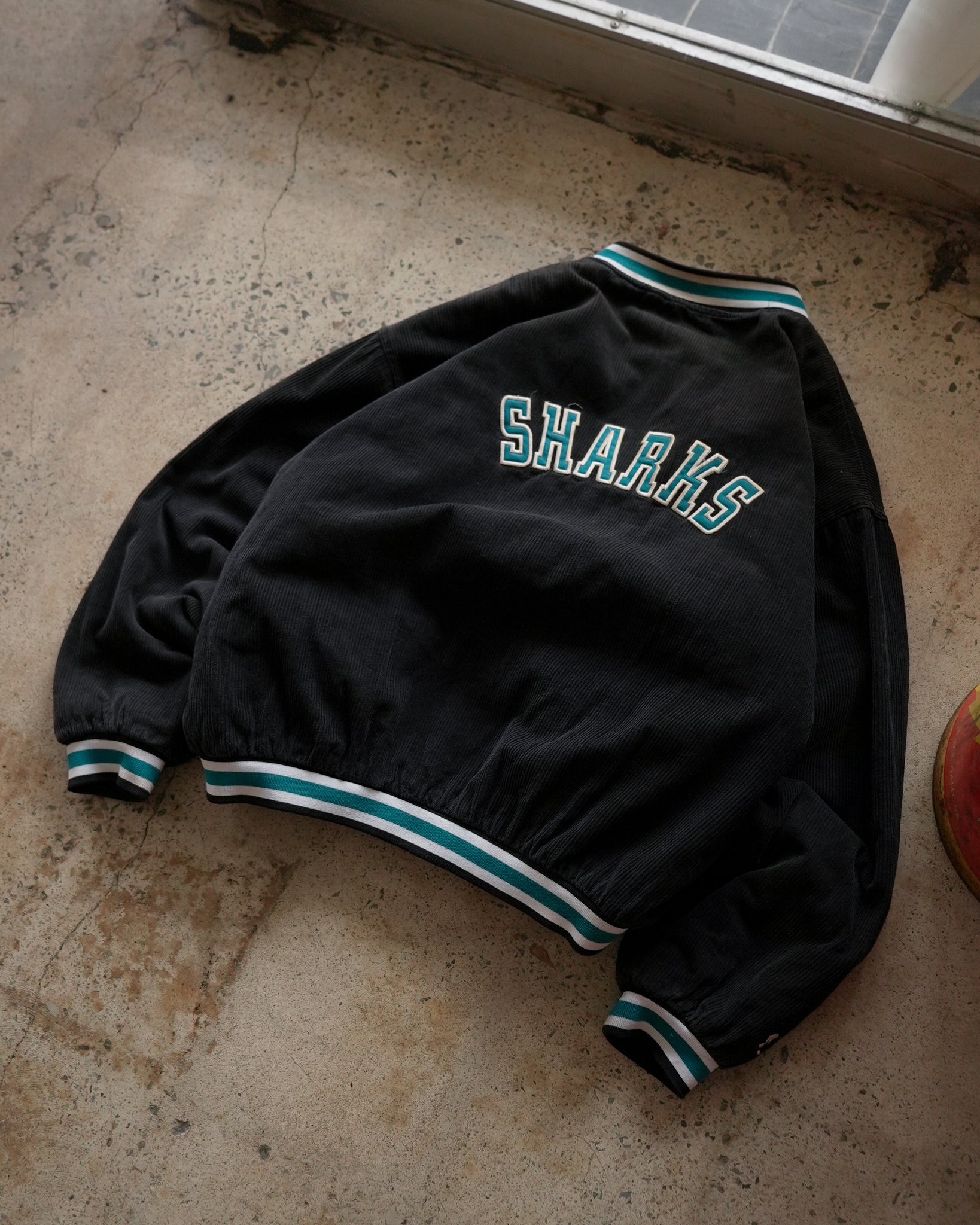 san jose sharks nhl corduroy bomber jacket