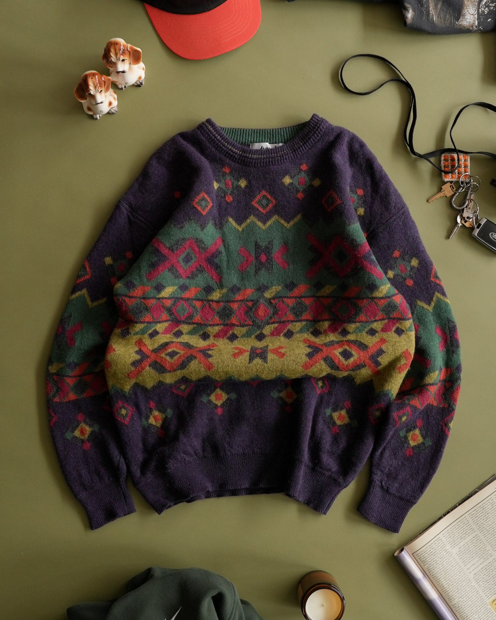 point knit wool sweater