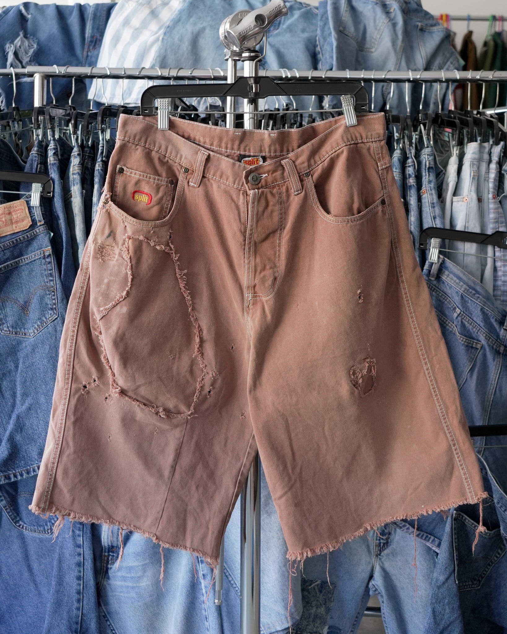 split jean shorts