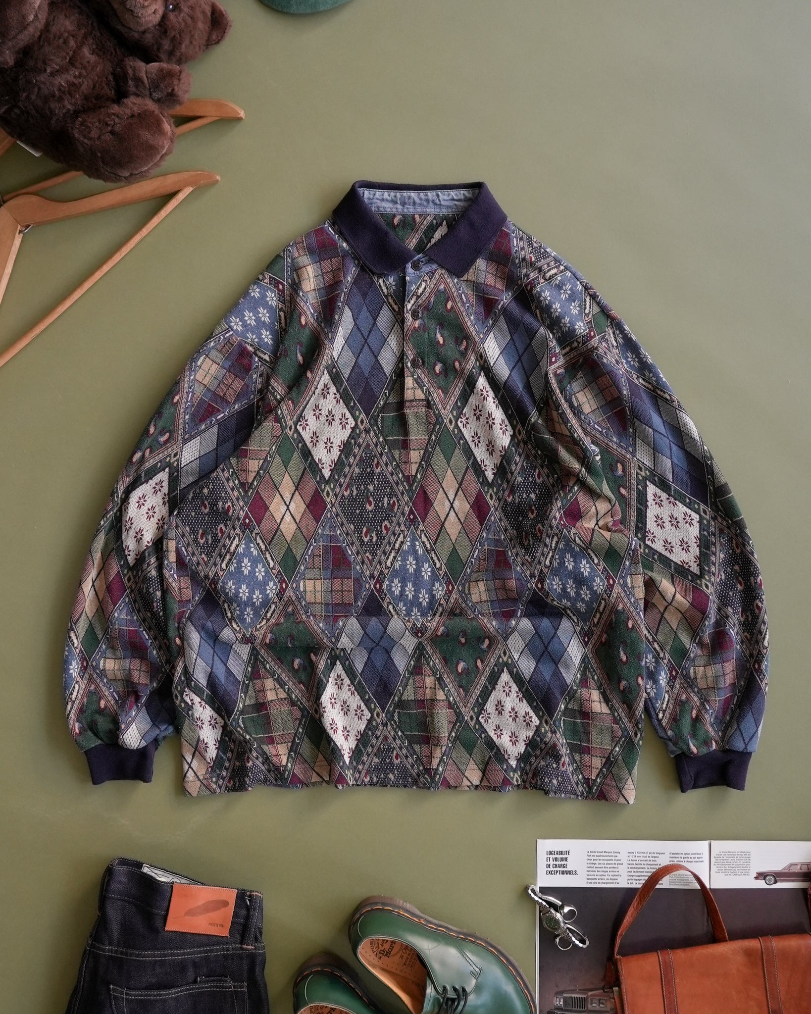 geometric knit polo sweater