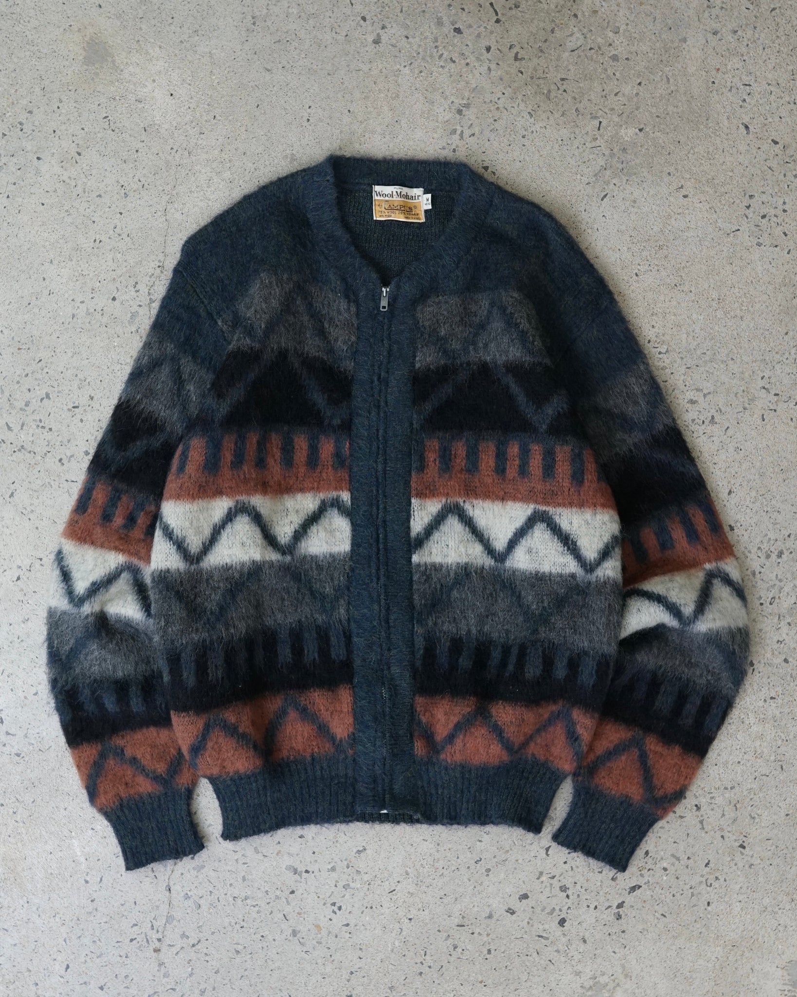 campus wool mohair zip-up knit sweater