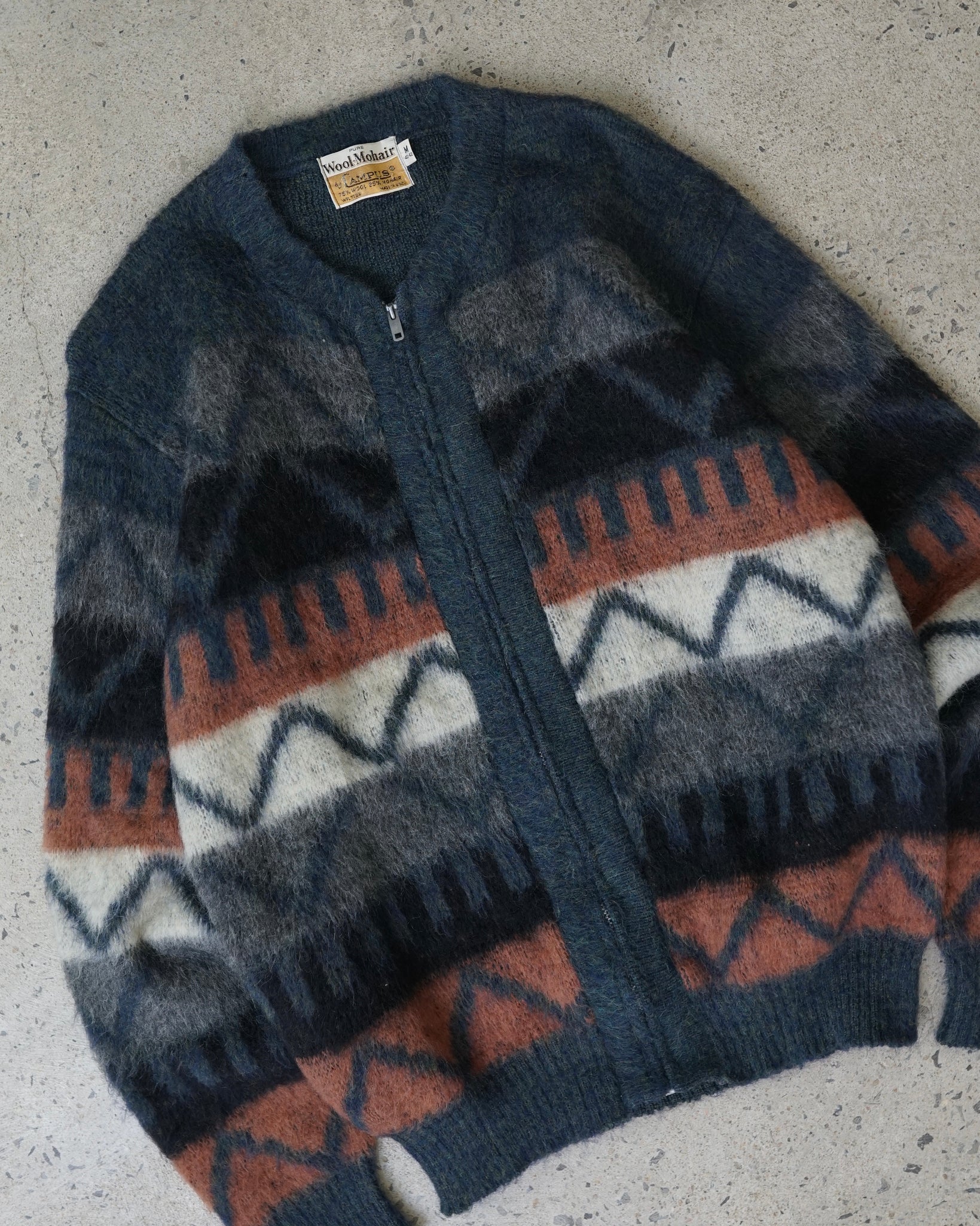 campus wool mohair zip-up knit sweater