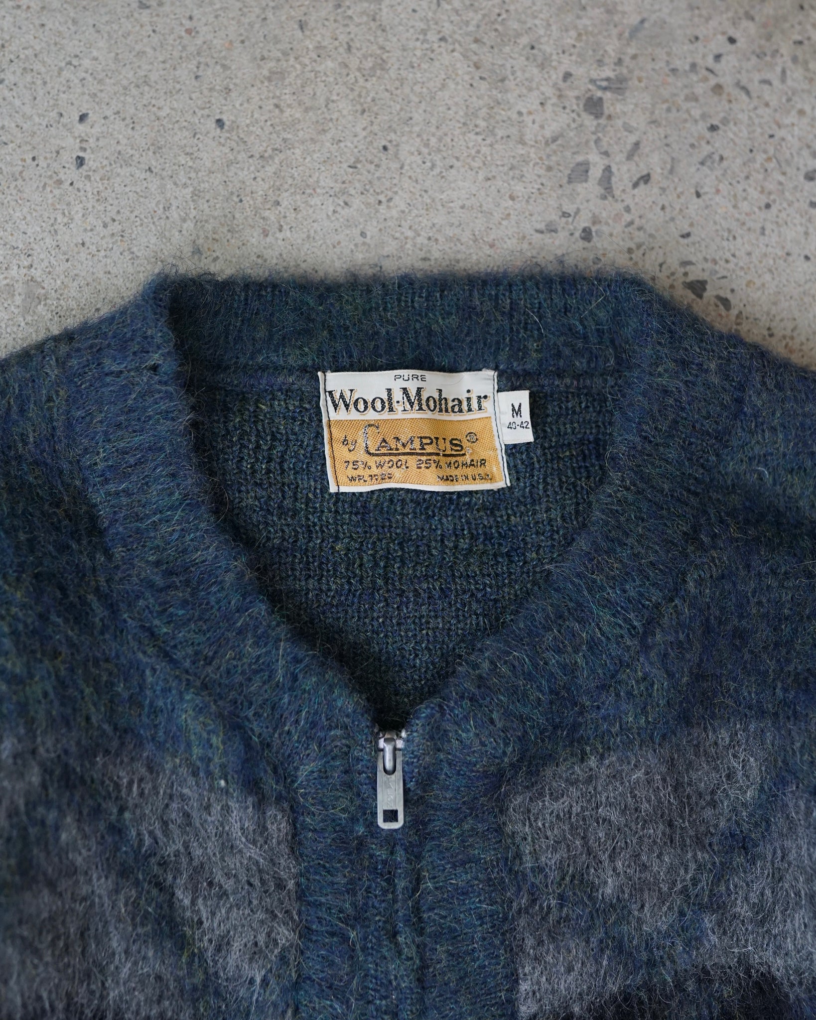 campus wool mohair zip-up knit sweater