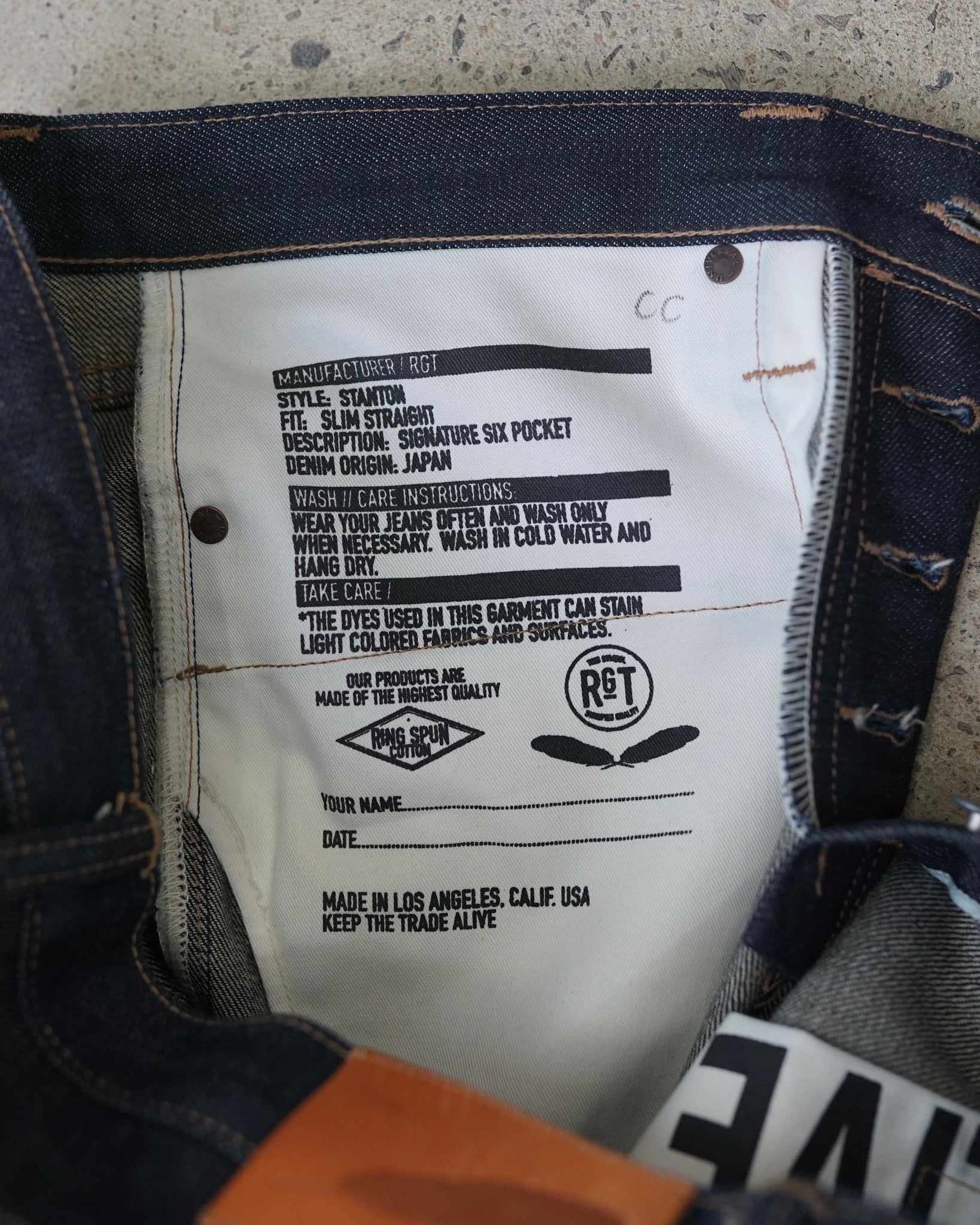 rgt selvedge raw denim jeans