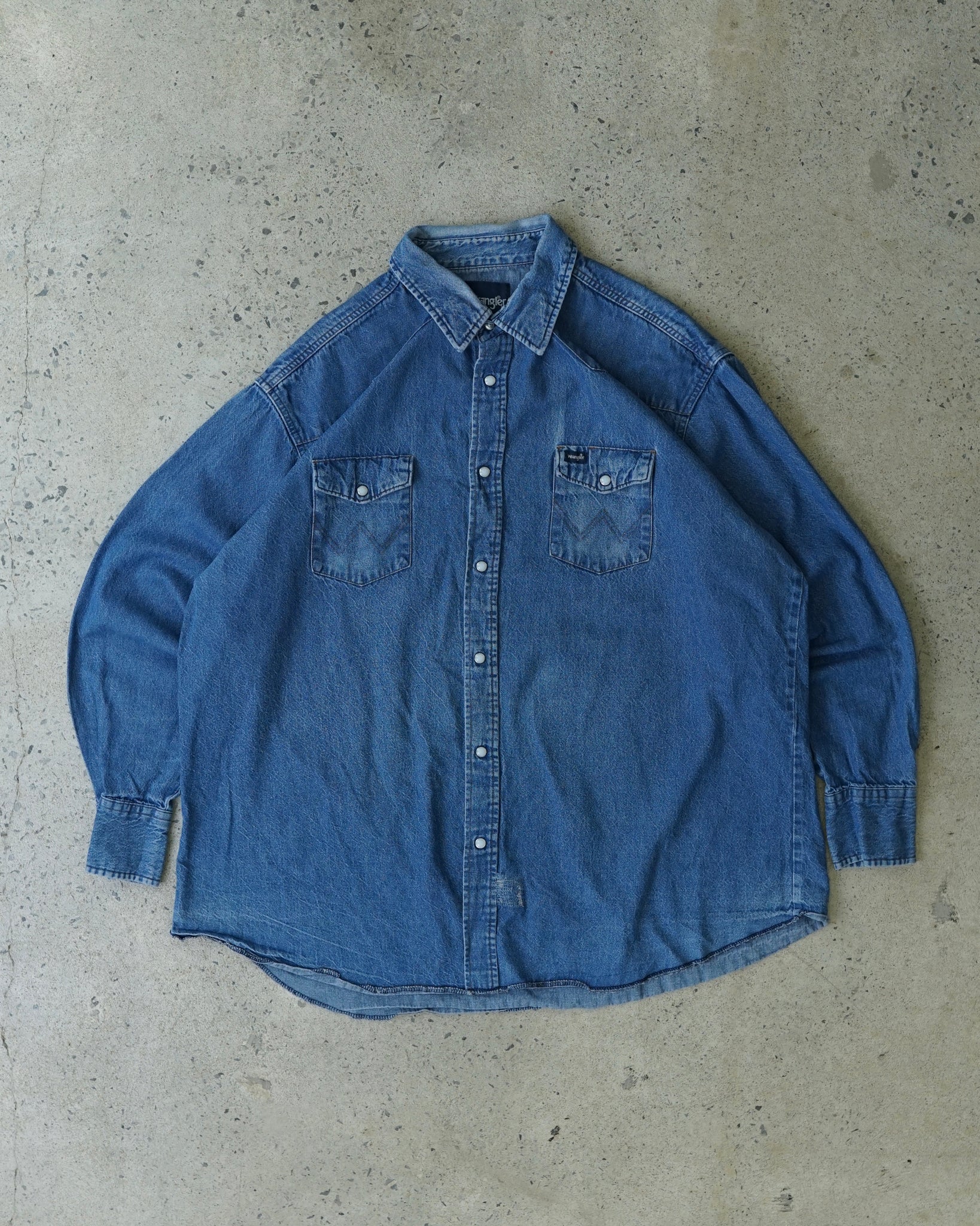 wrangler denim button-up shirt