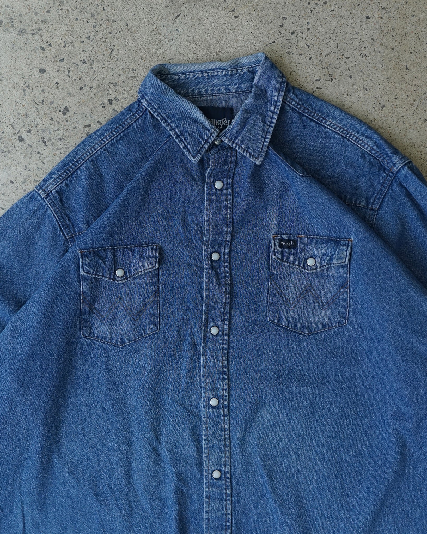 wrangler denim button-up shirt