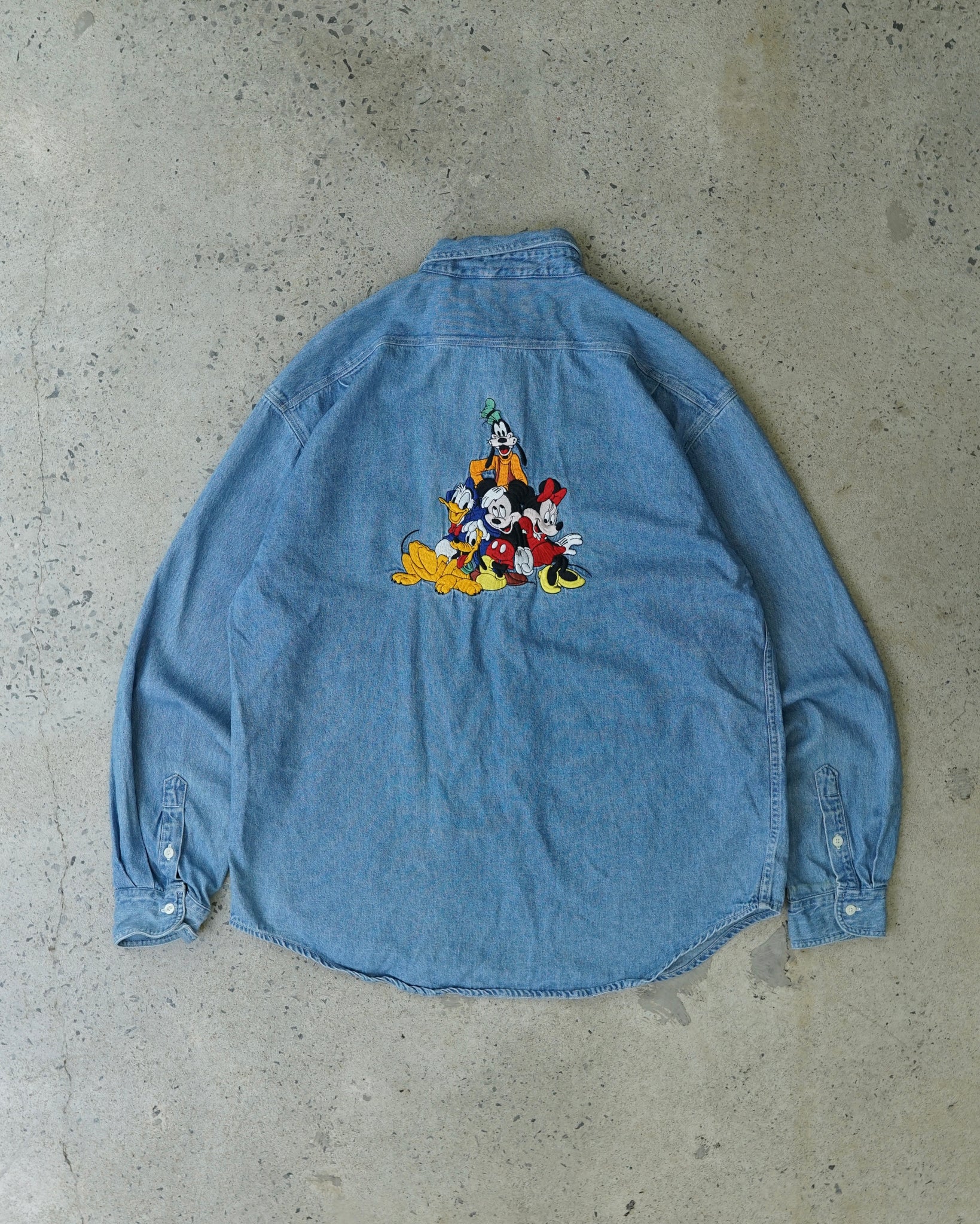 mickey mouse disney denim button-up shirt