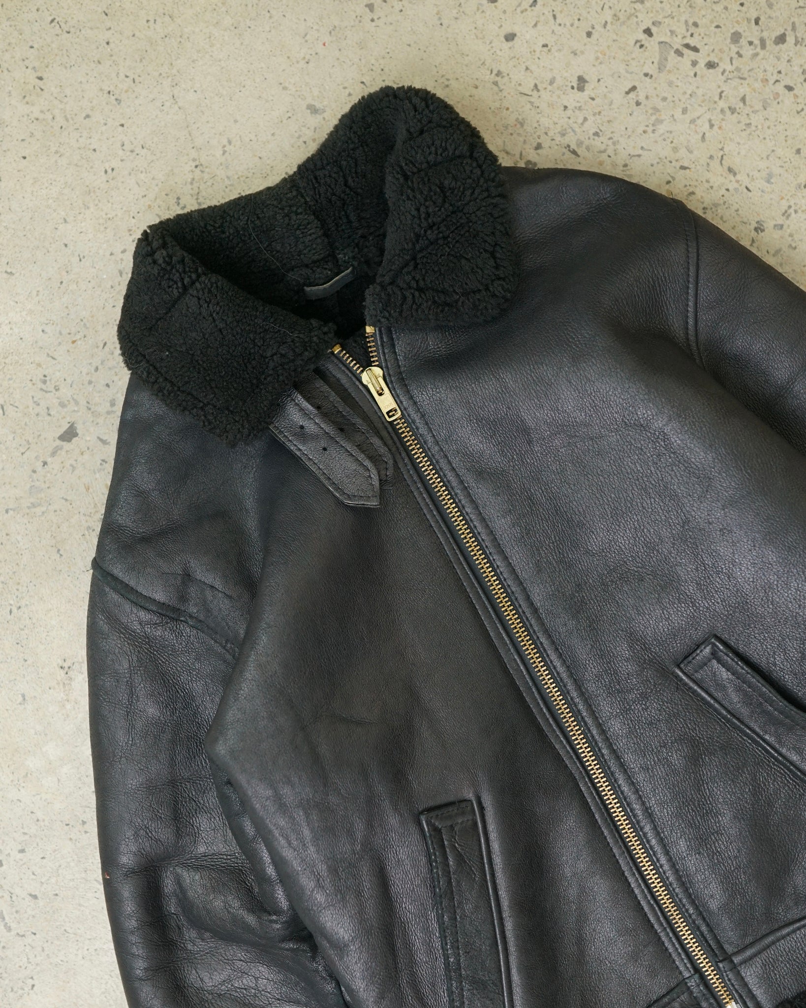 protocol pan shearling leather jacket - small