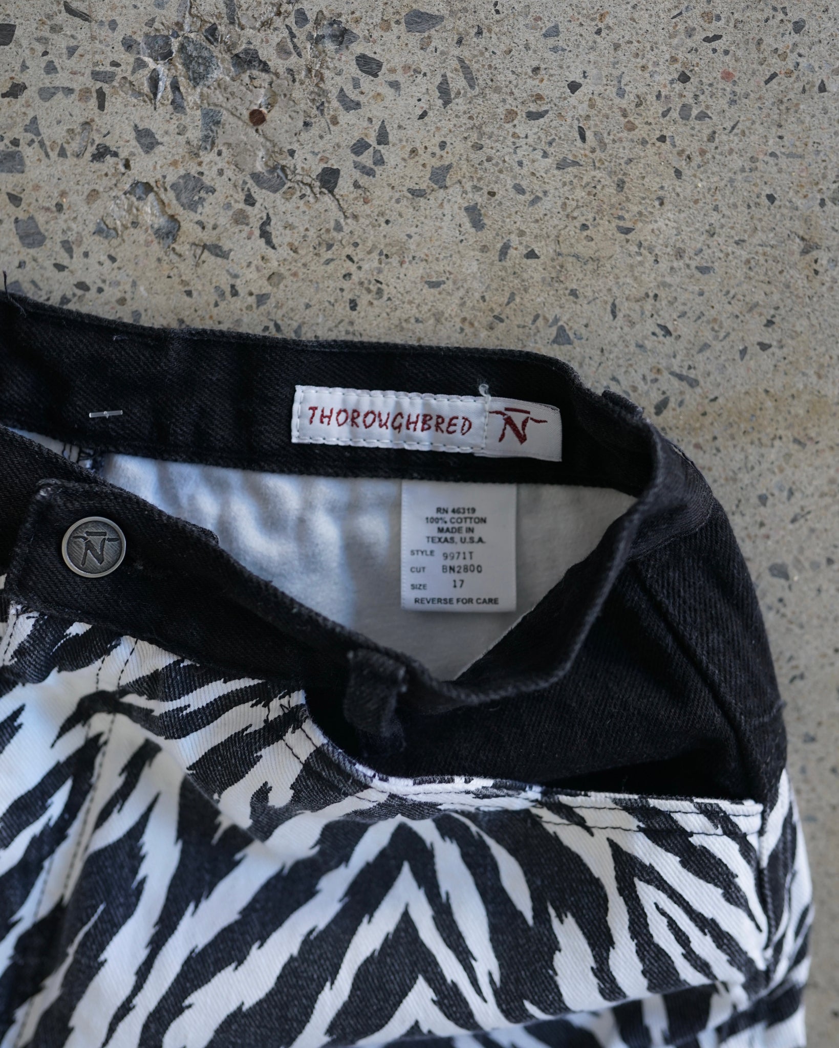 thoroughbred zebra pattern jeans