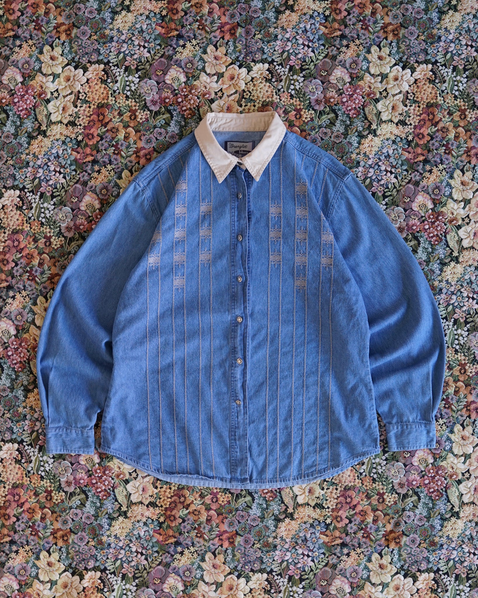 wrangler denim button-up shirt