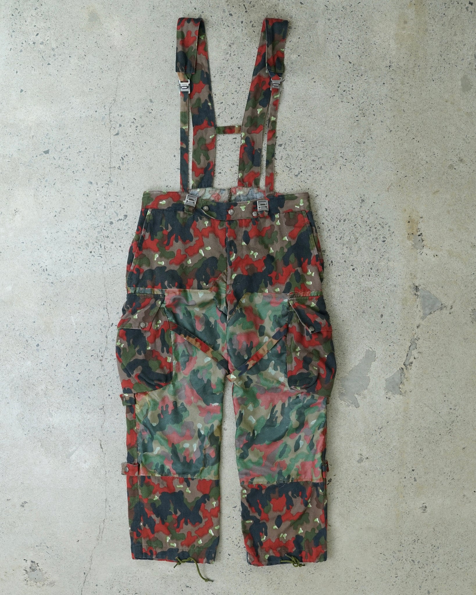 swiss camouflage suspenders cargo pants