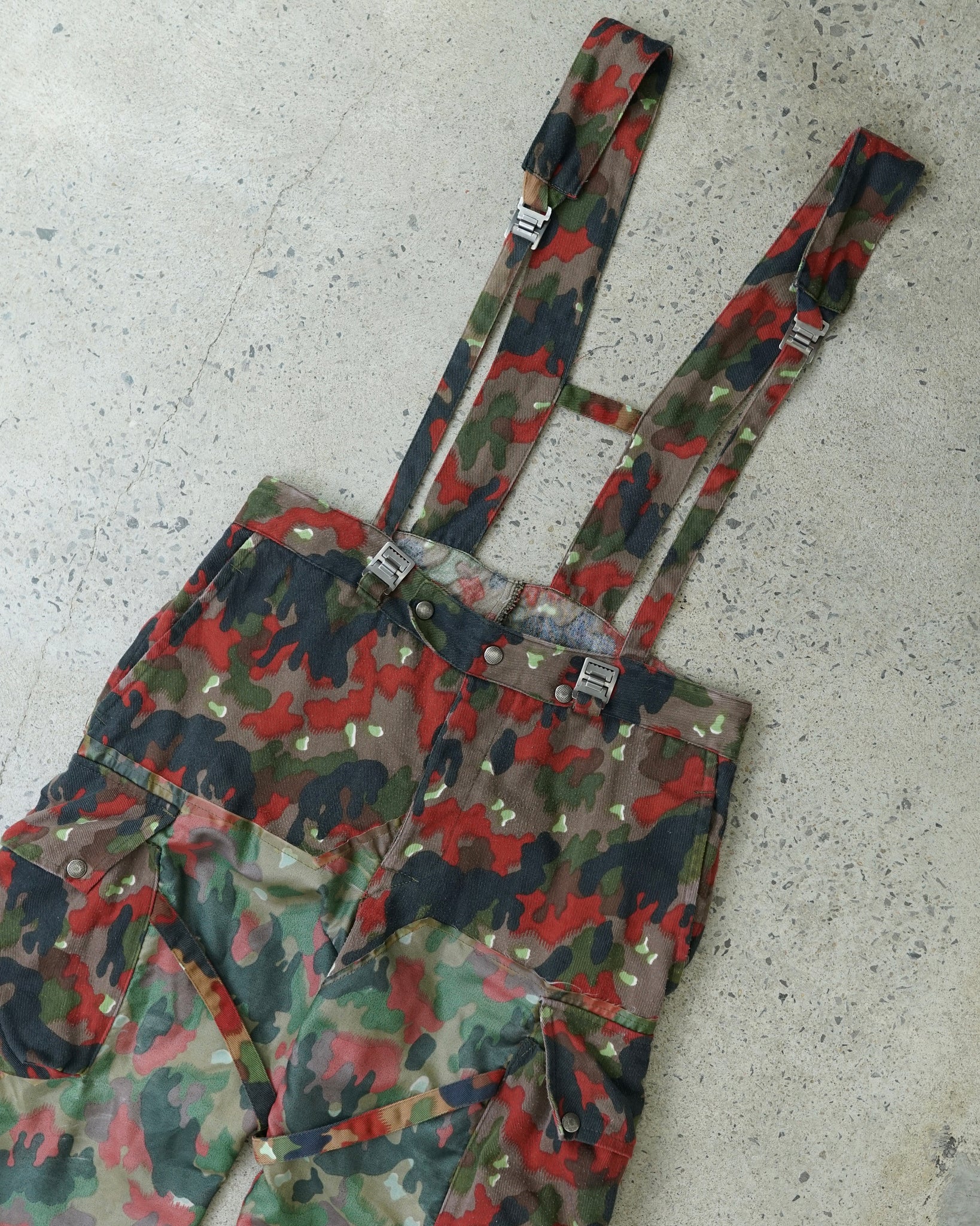 swiss camouflage suspenders cargo pants