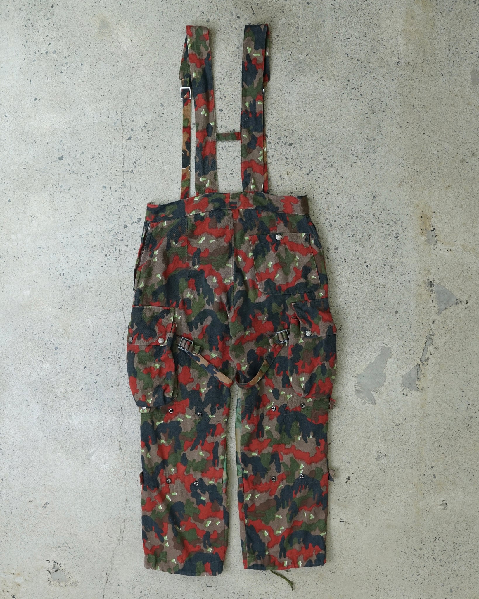 swiss camouflage suspenders cargo pants