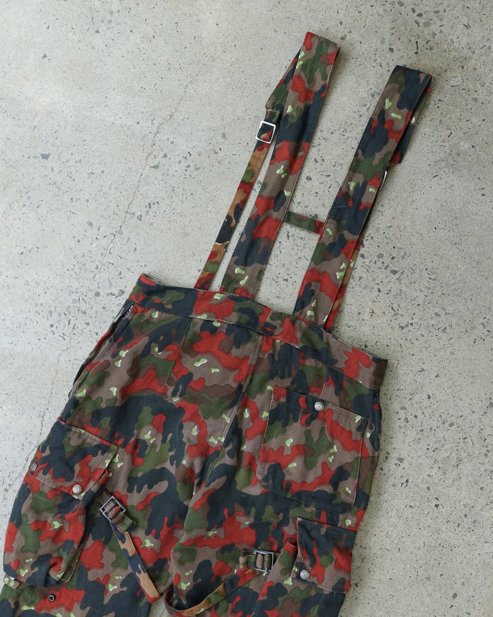 swiss camouflage suspenders cargo pants
