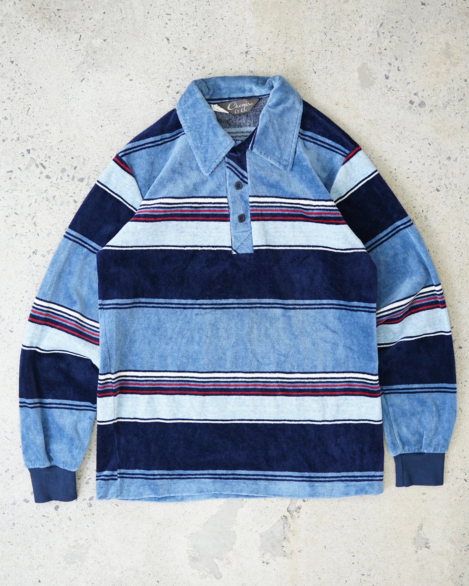 striped polo long sleeve velvet shirt - medium