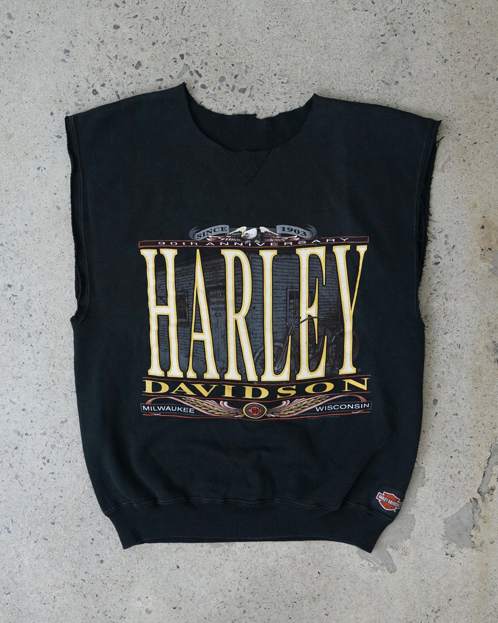 harley davidson tomahawk wisconsin 1992 cut-off crewneck muscle tank