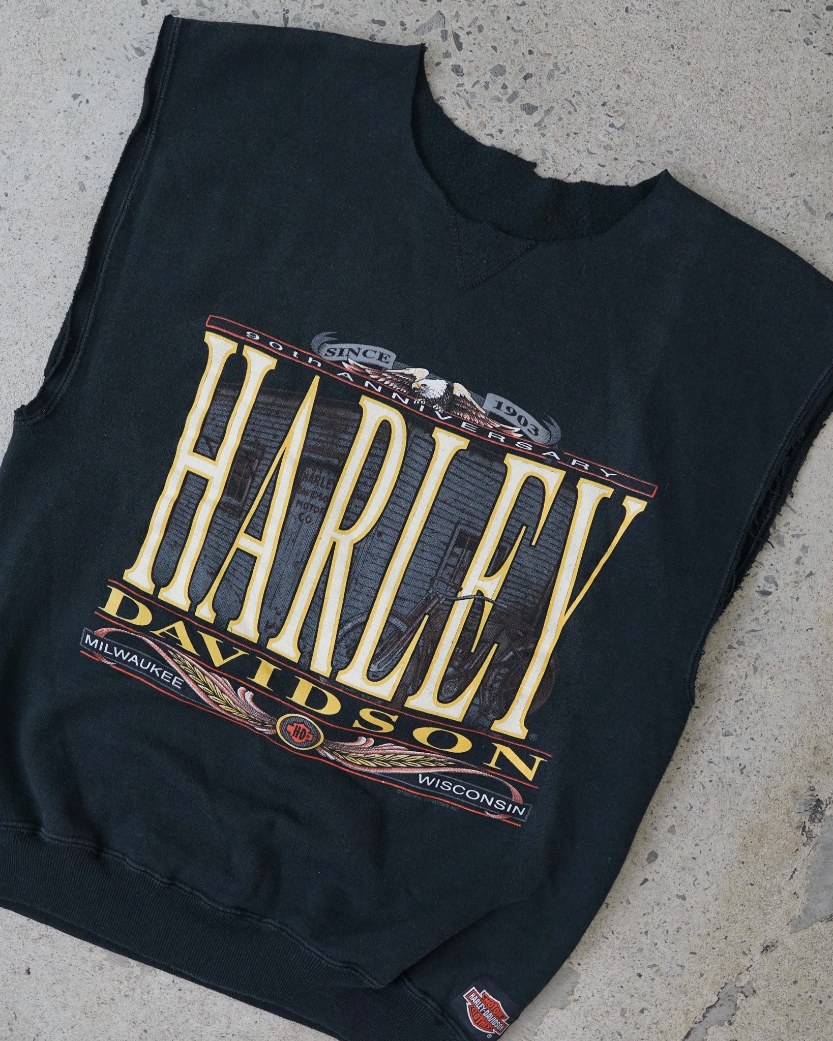 harley davidson tomahawk wisconsin 1992 cut-off crewneck muscle tank