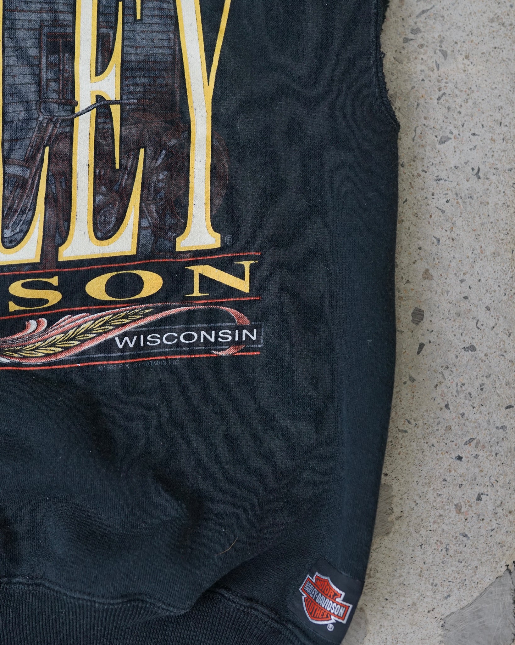 harley davidson tomahawk wisconsin 1992 cut-off crewneck muscle tank