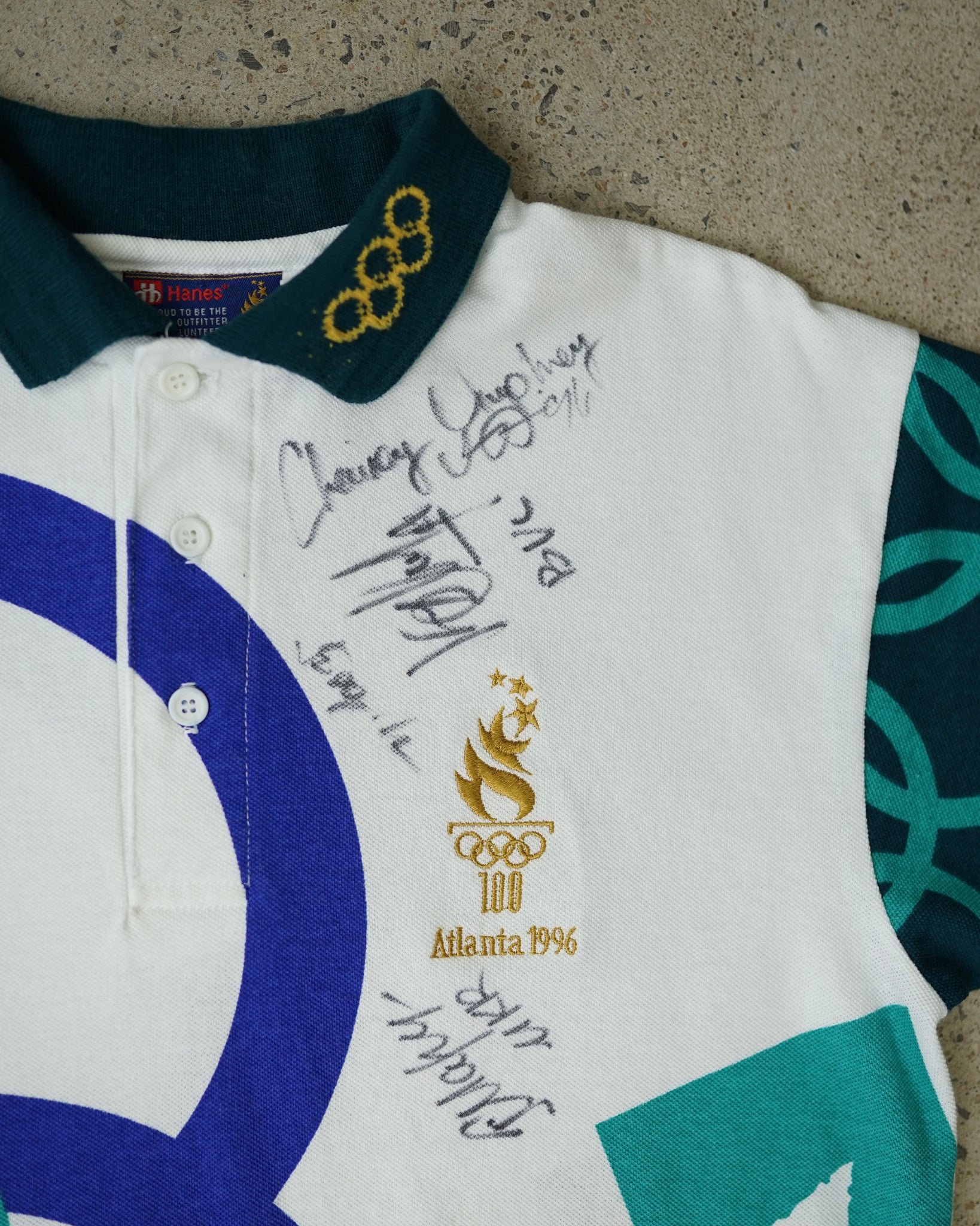 autographed atlanta 1996 olympic polo shirt - small