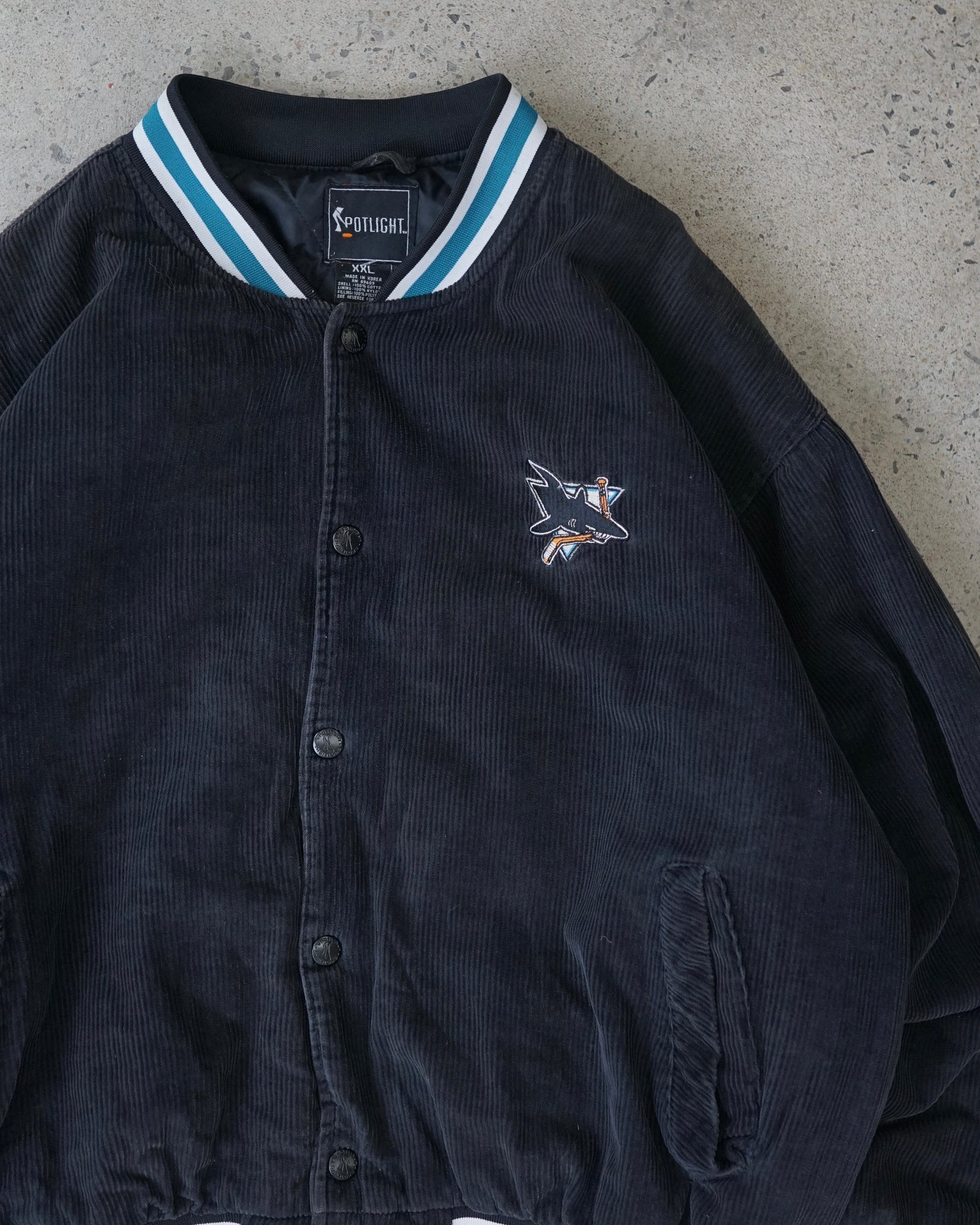 san jose sharks nhl corduroy bomber jacket
