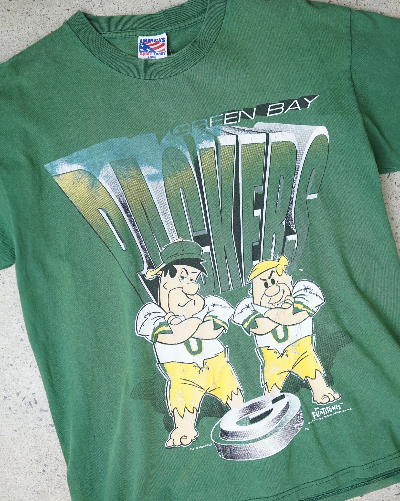 green bay packers 1994 the flintstones t-shirt - large